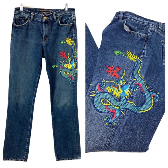 Lauren Jeans Co. Dragon Embroidered Straight Jeans
